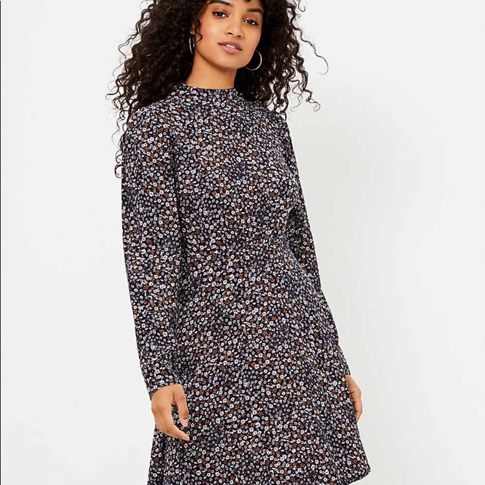 LOFT - Floral Mock Neck Flare Dress